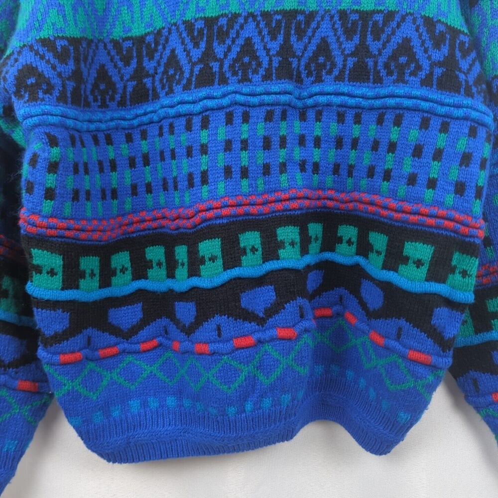 Concrete Mix Sweater Mens Size L Vintage Crew Neck Knit Pullover Blue Green Red - Picture 7 of 14